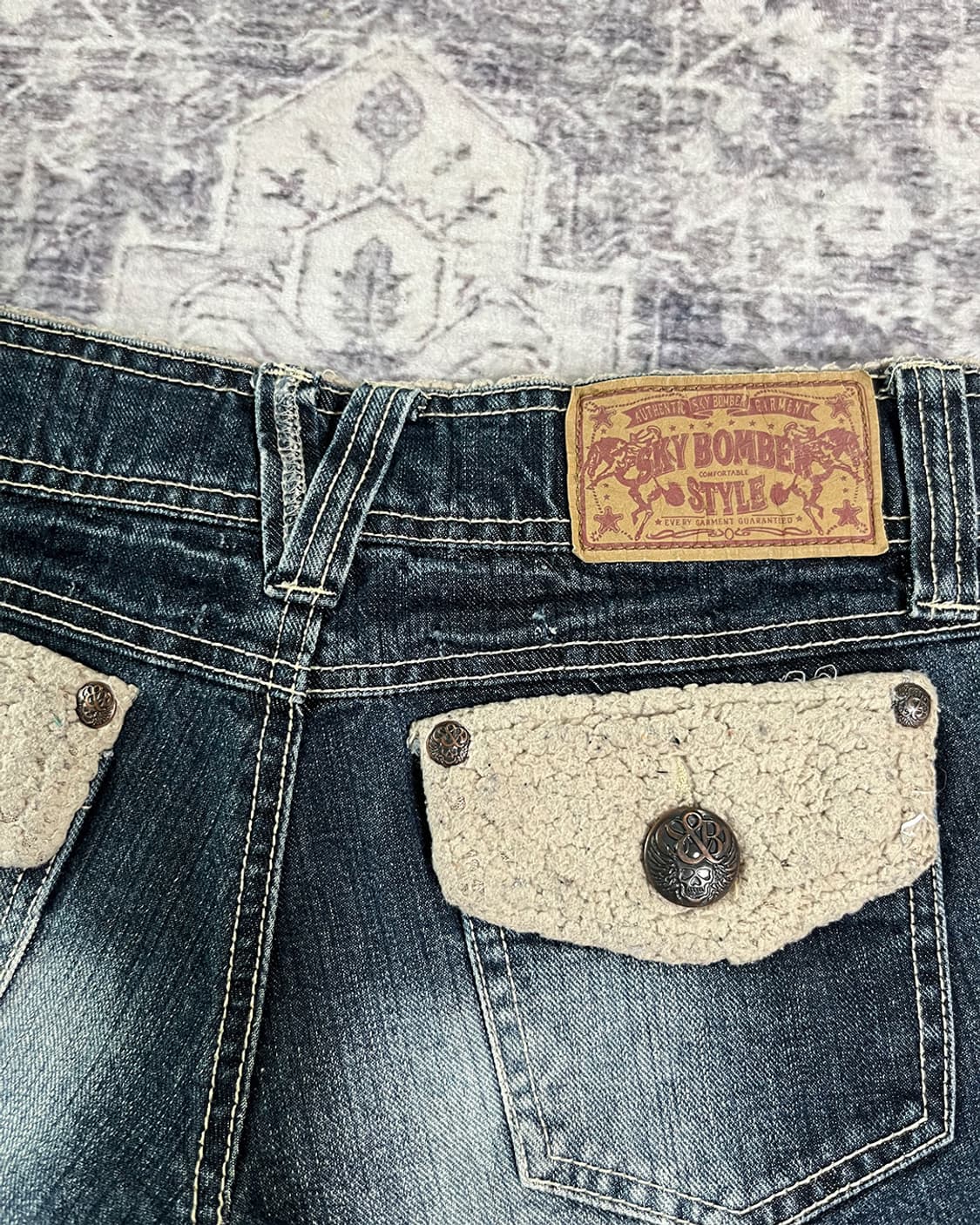 Skybomber Skull Sherpa Trim Denim Shorts 상품이미지7