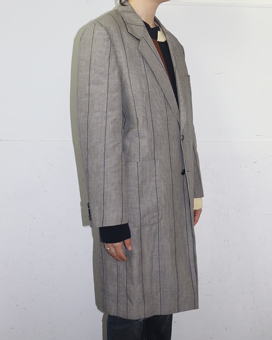 다이어트 부처 슬림 스킨 체크드 투 버튼 코트 상품이미지3