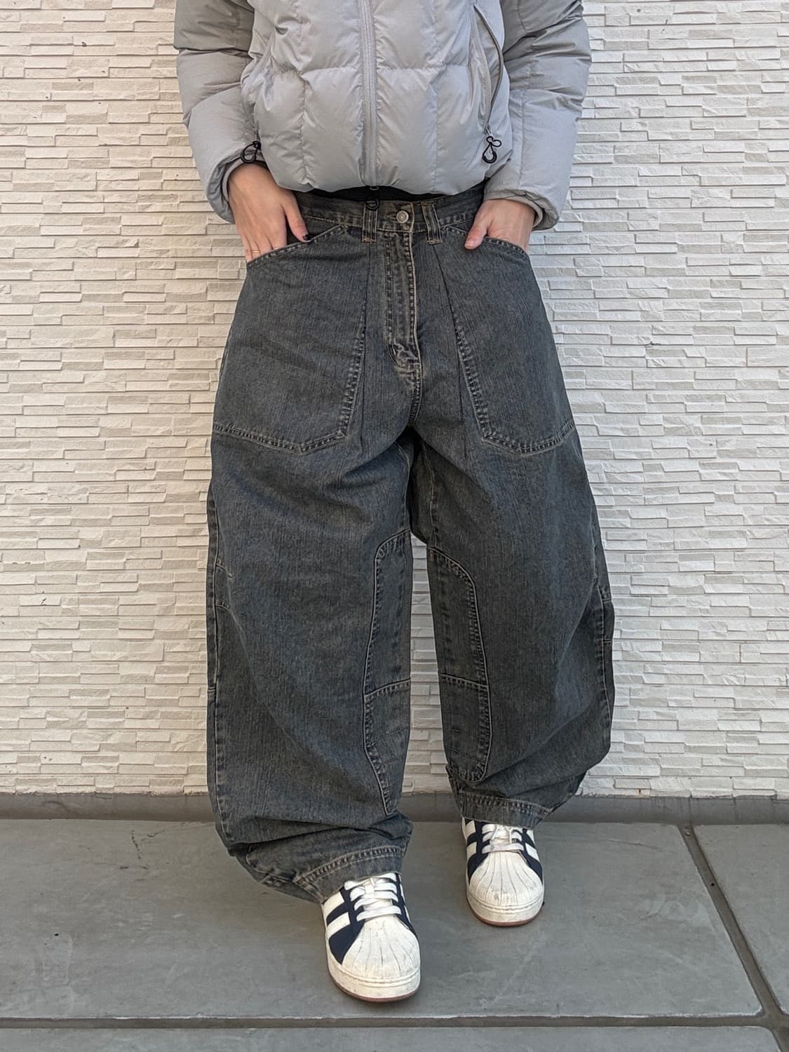 90s MANTARAY 올드스쿨 차콜 워크와이드 데님 팬츠 상품이미지1