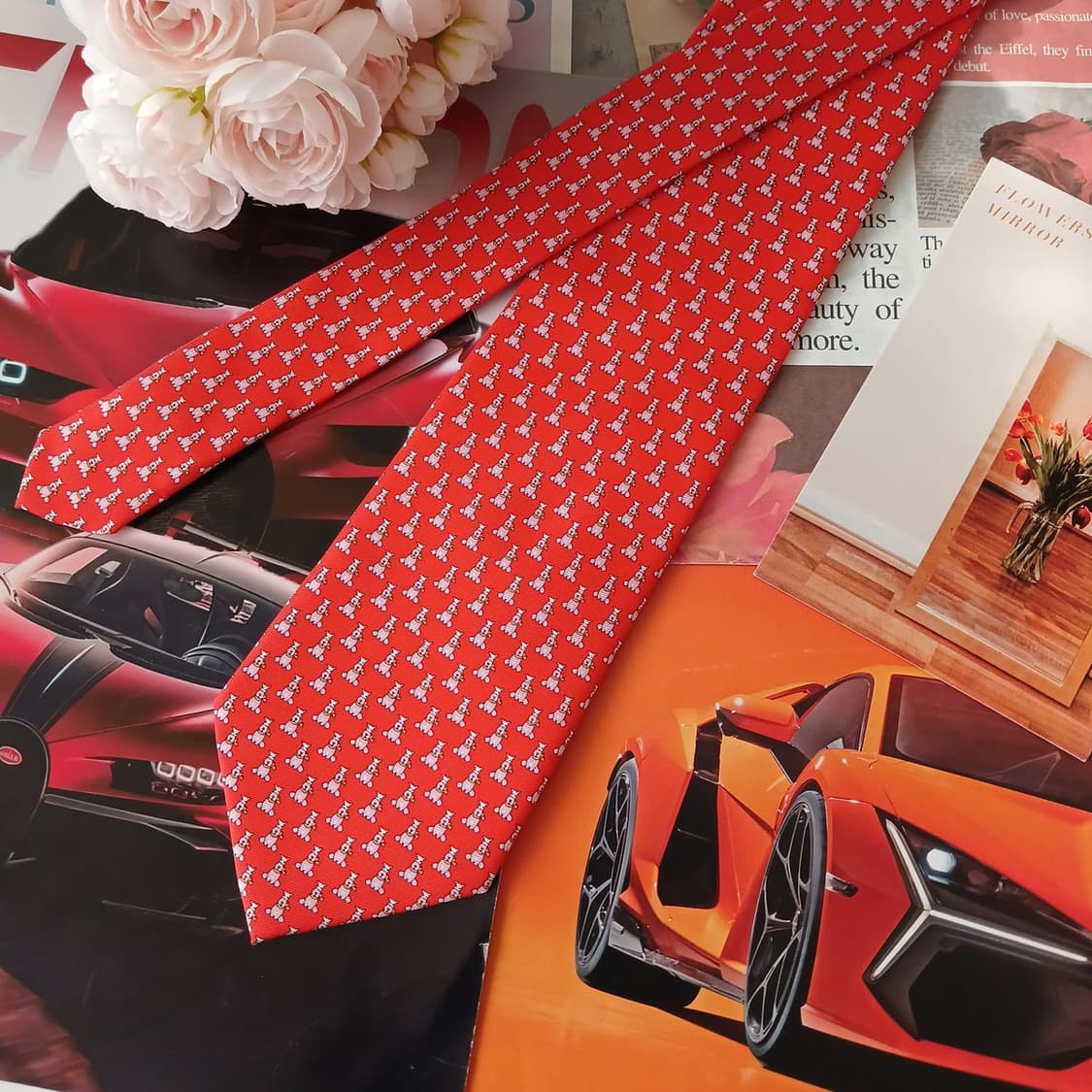 코모하우스 실크 강아지 모티브 넥타이 8.7cm A+등급 A18907
 상품이미지2