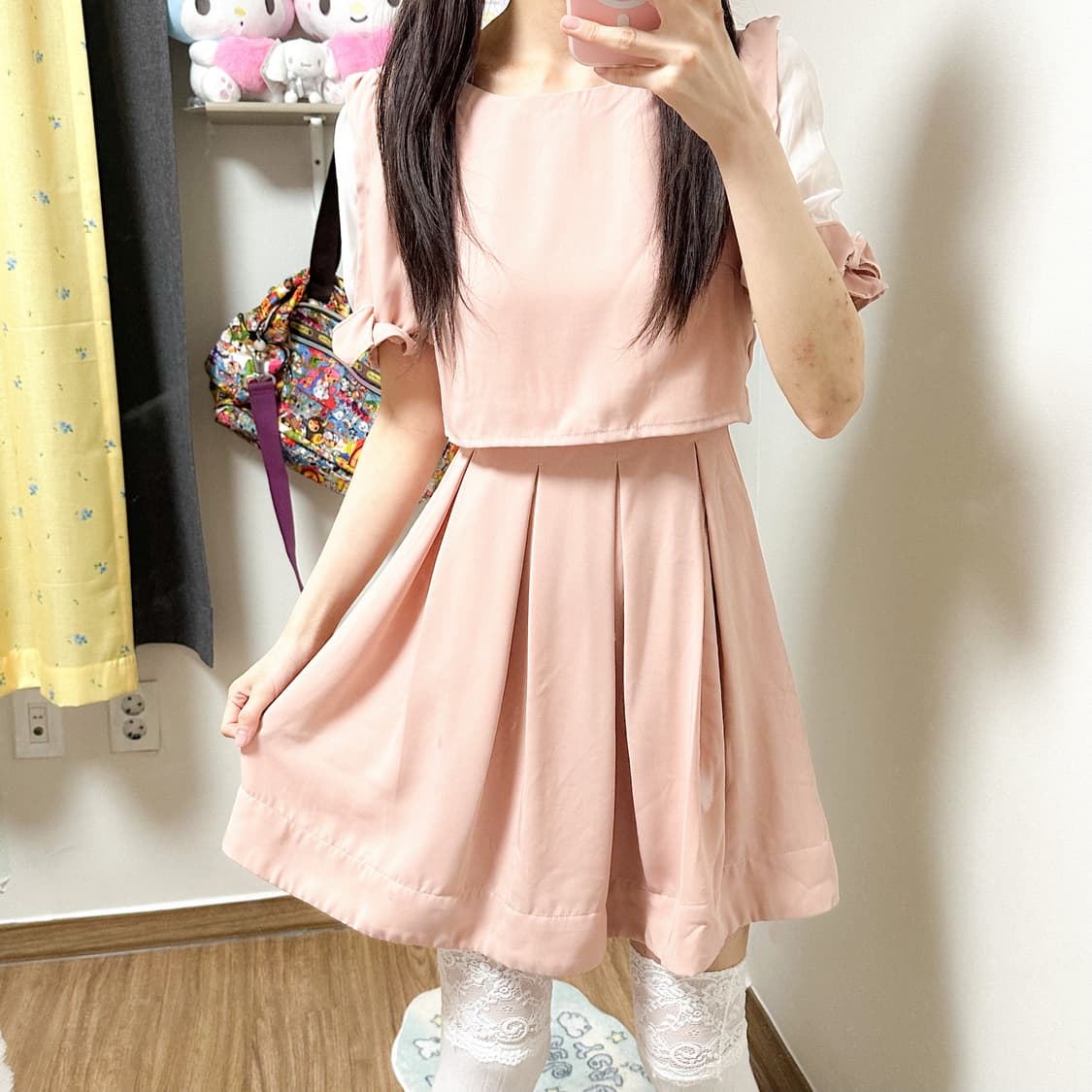 빈티지 딸기우유 핑크 리본 레이스 원피스 히메갸루 로걀 라떼 발레코어 상품이미지1