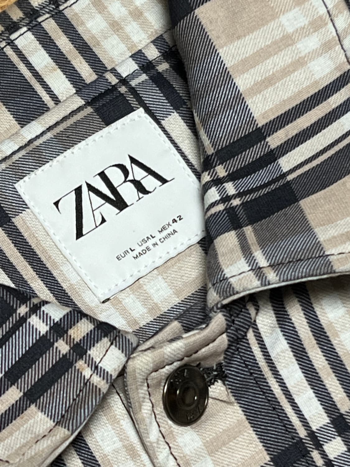 ZARA 체크 트러커 자켓 L 아이보리 상품이미지3