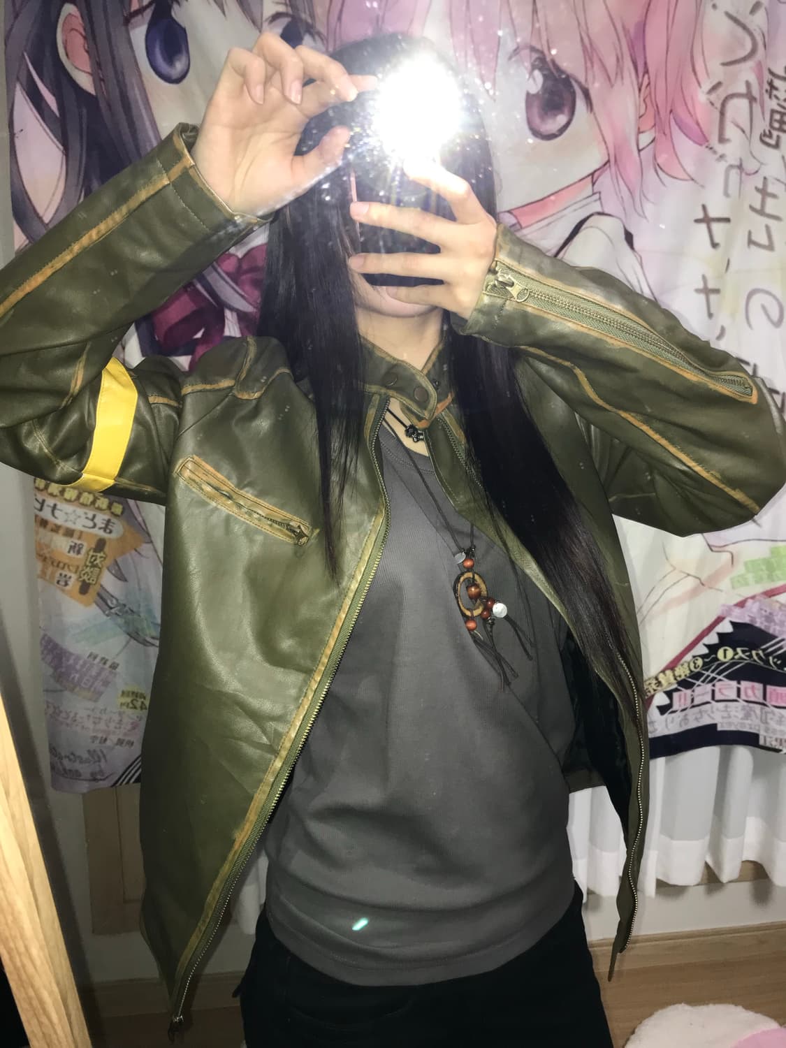 카키 레더 자켓 상품이미지2