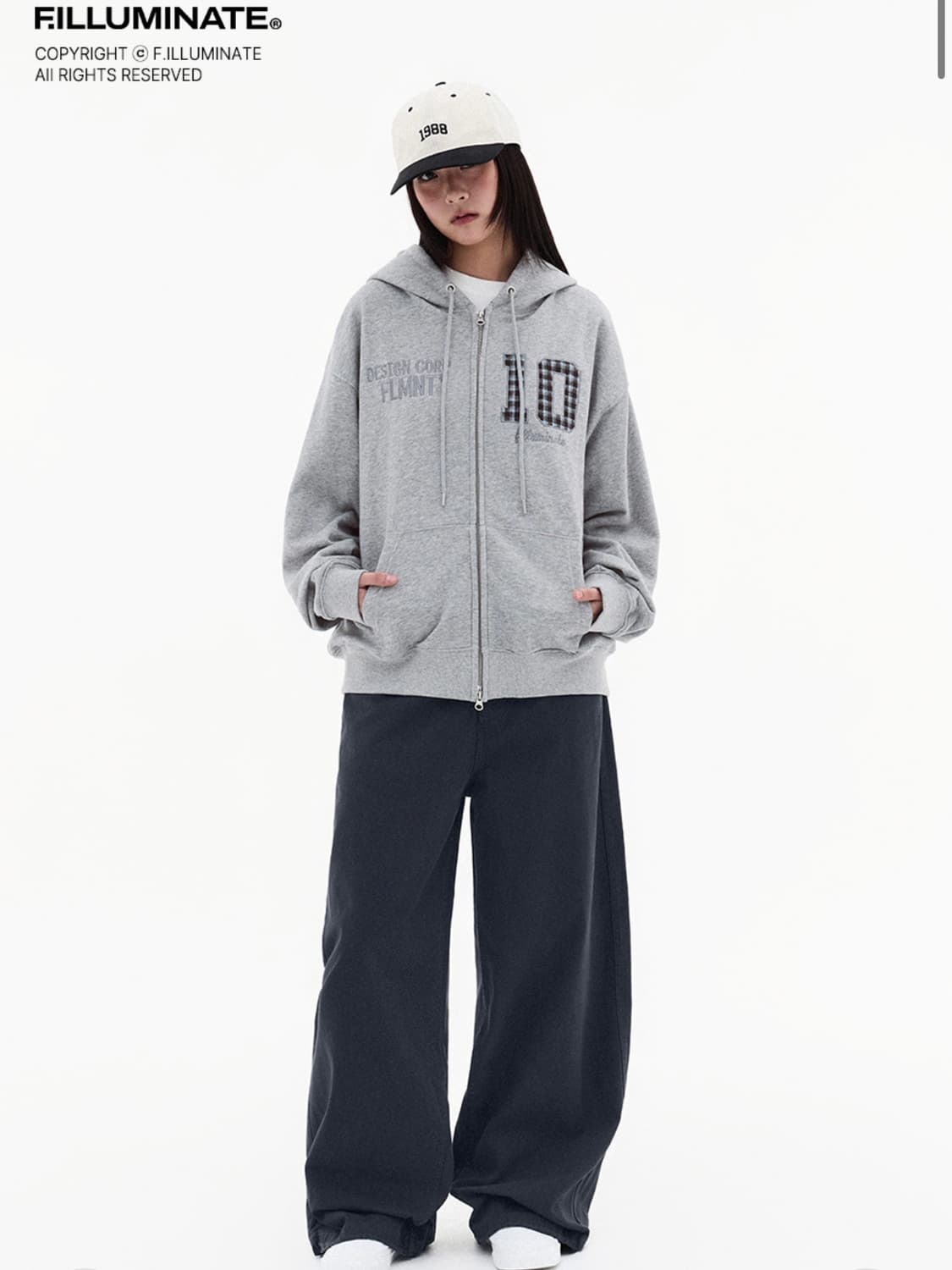 [⭐️새상품 / 필루미네이트] 체크 아플리케 세미 크롭 후드 집업 상품이미지4