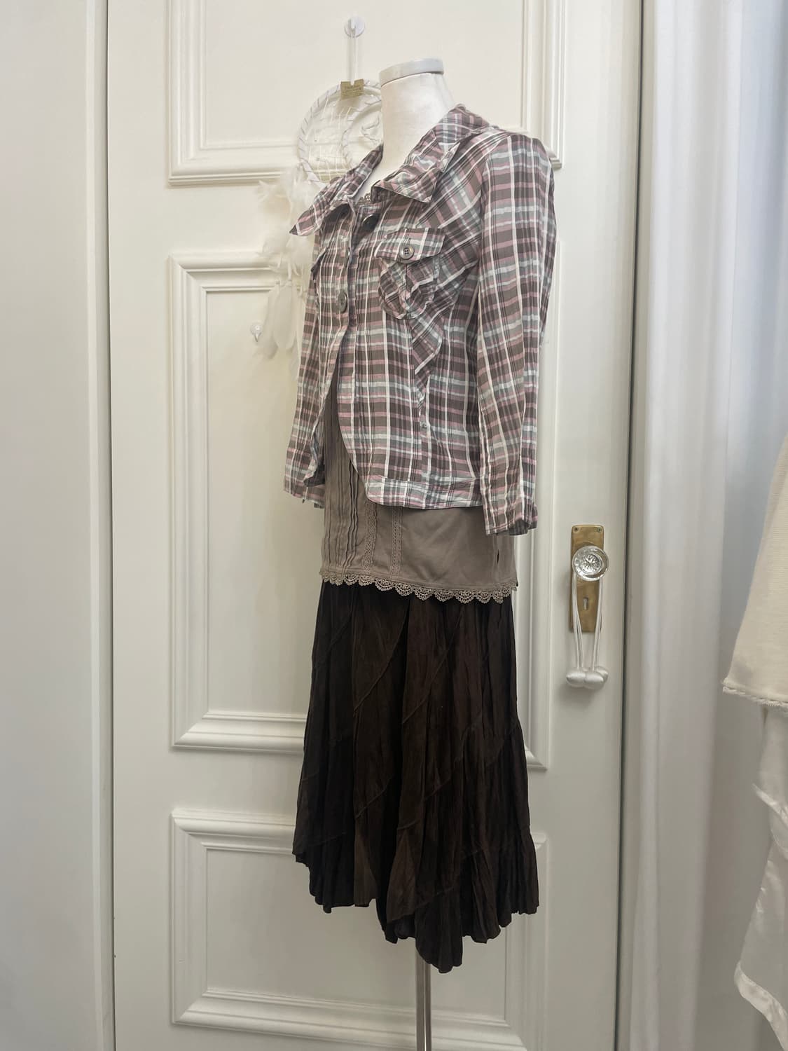 brown pink check cotton jacket&brown lac 상품이미지2