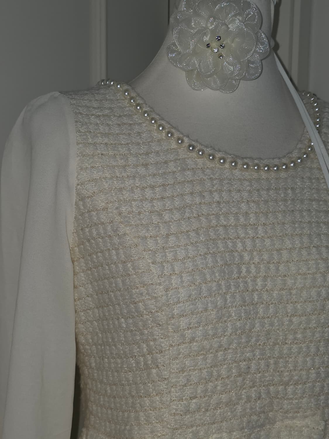 ingni 일본빈티지)히메라떼갸루 진주 트위드 쉬폰 로맨틱 원피스 상품이미지2