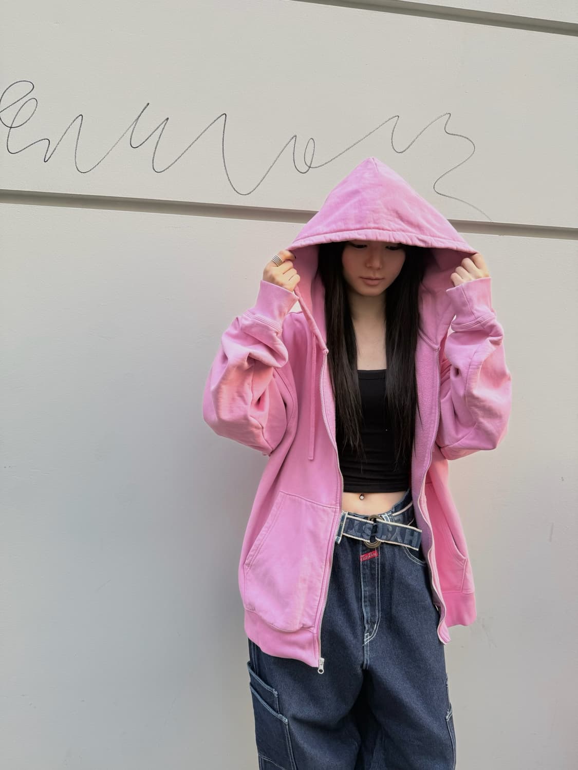 스투시 스탁 로고 핑크 오버핏 후드집업 상품이미지7