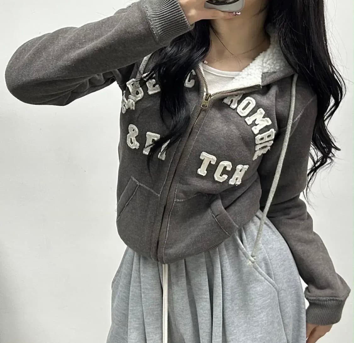 아베크롬비 y2k 양털 울프죠 스웻 후드집업 희귀져지(M) 상품이미지1