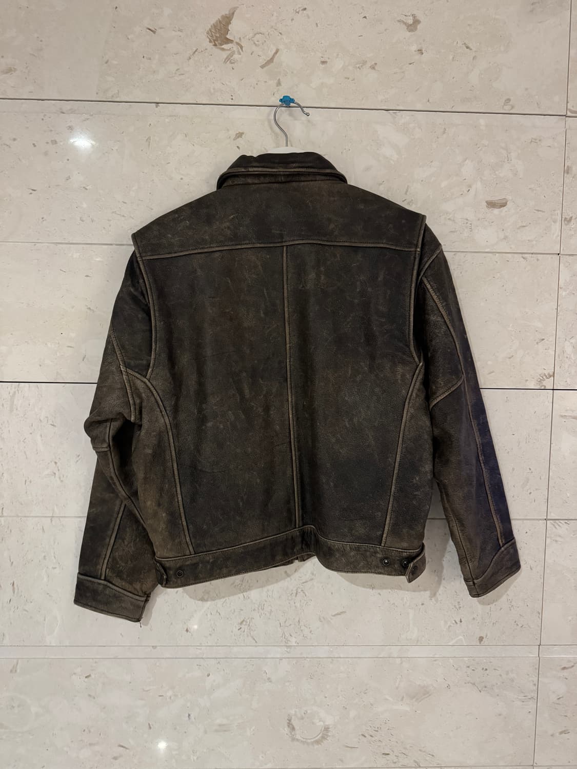 빈티지 레더 자켓  BR 과 BK 사이의 컬러감  사이즈 남자 L 레더전 상품이미지4