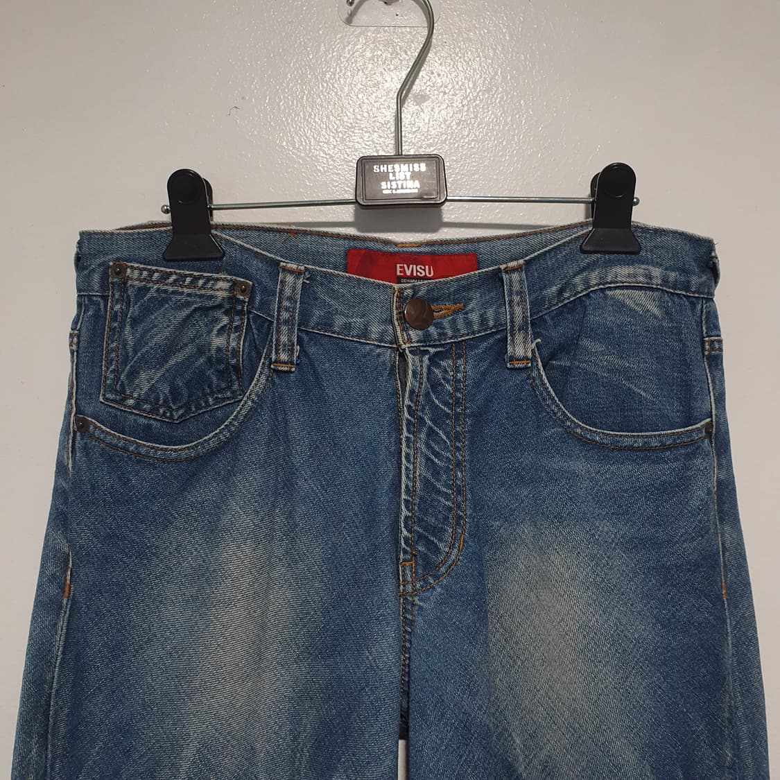 에비수 시그니처 자수 로고 디스트레스드 워싱 클래식 데님 팬츠 청바지 상품이미지2