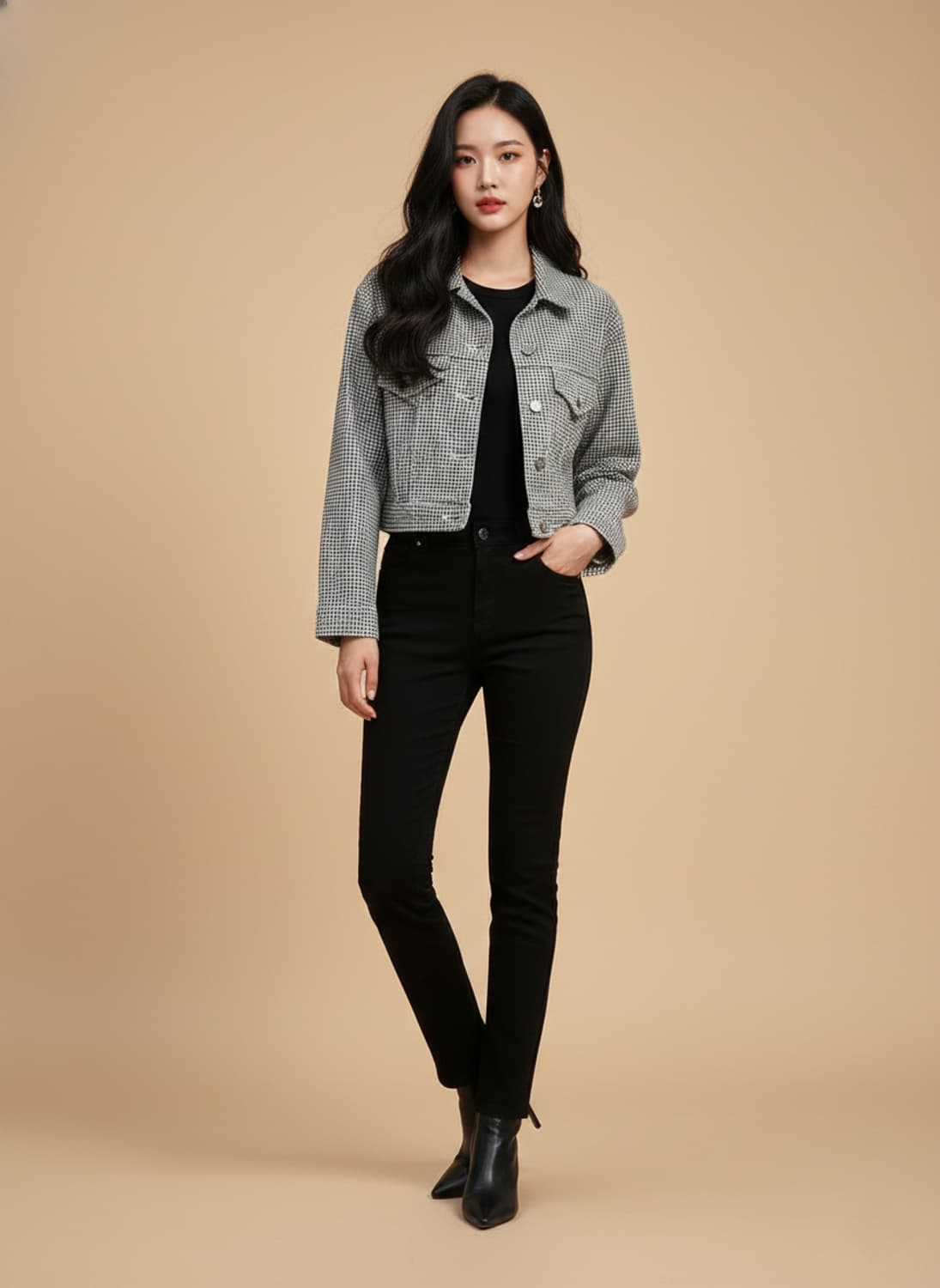 자라(ZARA) 체크 크롭 데님 자켓 상품이미지1