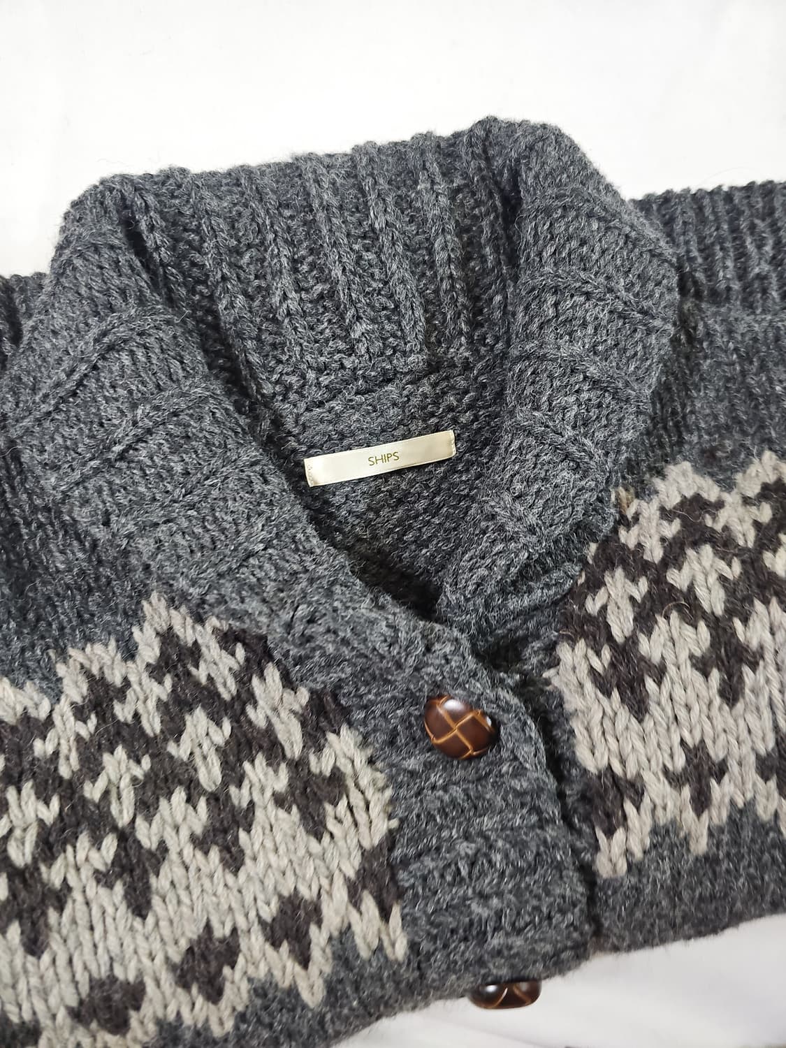 [xs-s] SHIPS 일본 빈티지 헤비 울 코위찬 노르딕 패턴 가디건 상품이미지6