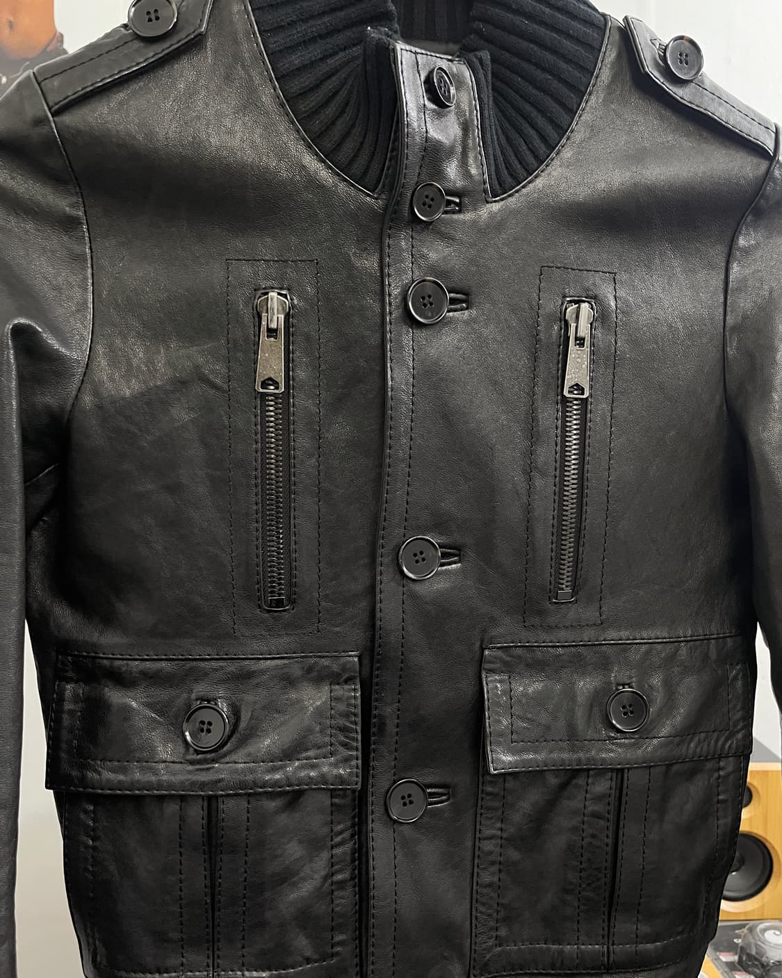 올드 빈티지 리얼 램스킨 하이넥 블루종 상품이미지6