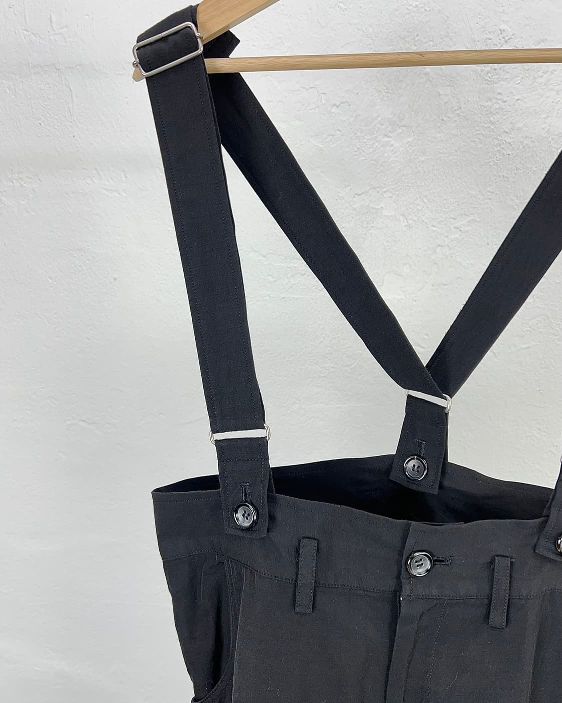요지야마모토 와이즈 블랙 멜튼 오버롤 팬츠 상품이미지2