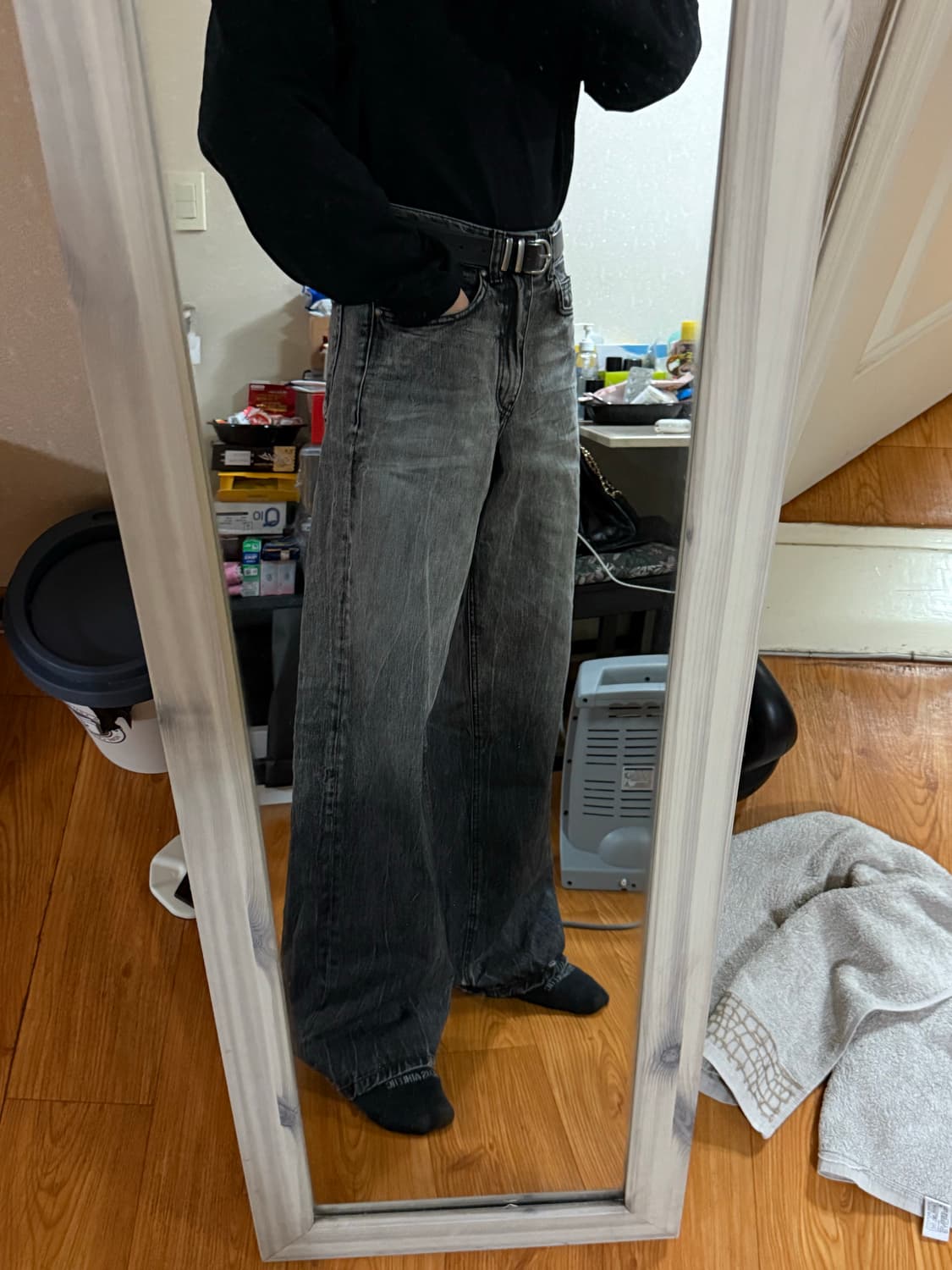 엘무드 - 맥스와이드 데님 팬츠 (볼트블랙/44) 상품이미지6