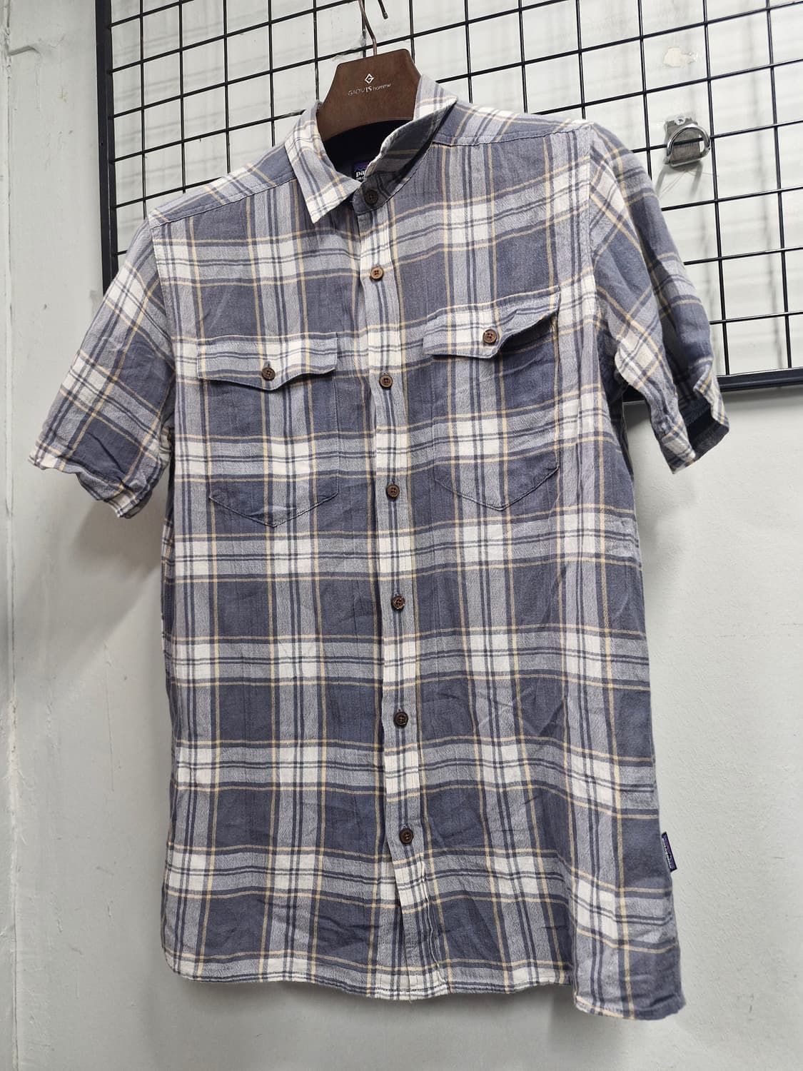 90-95M 파타고니아 체크 카라 반팔티. 상품이미지3