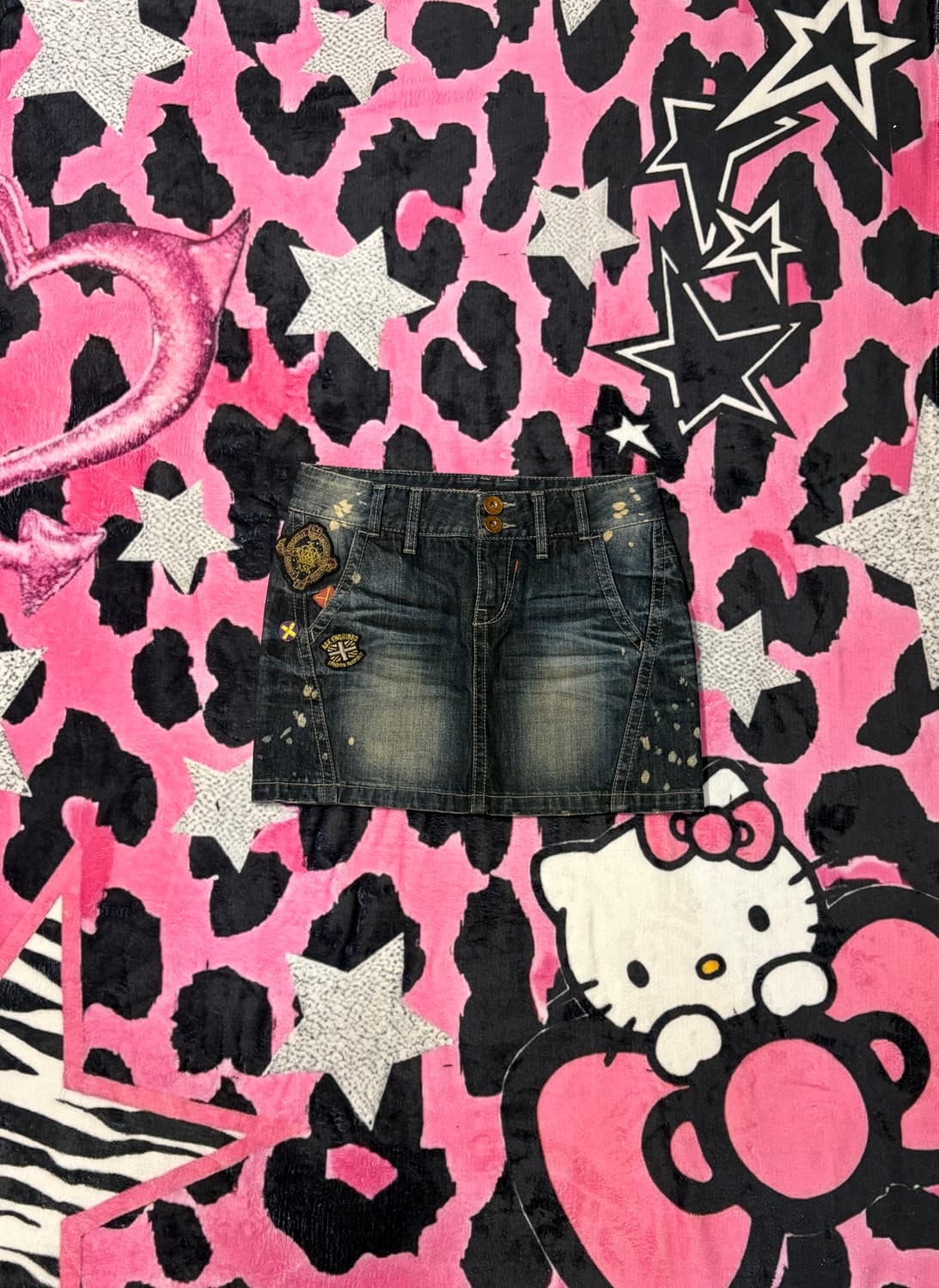 Y2K ASK patch cut-off washing Mini Skirt 상품이미지3