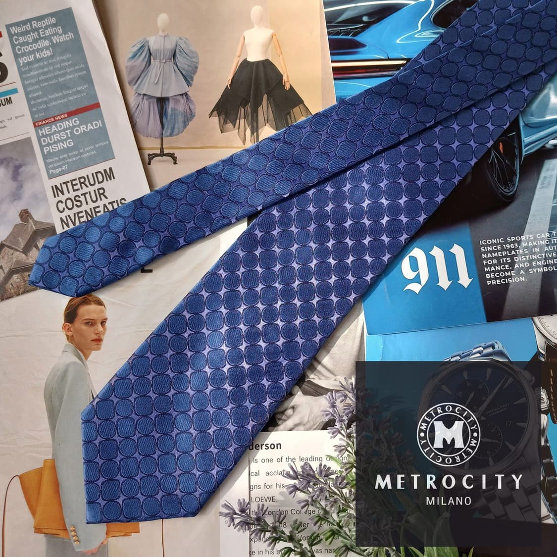 메트로시티 실크 블루 패턴 넥타이 9.1cm A등급 A19696 상품이미지2