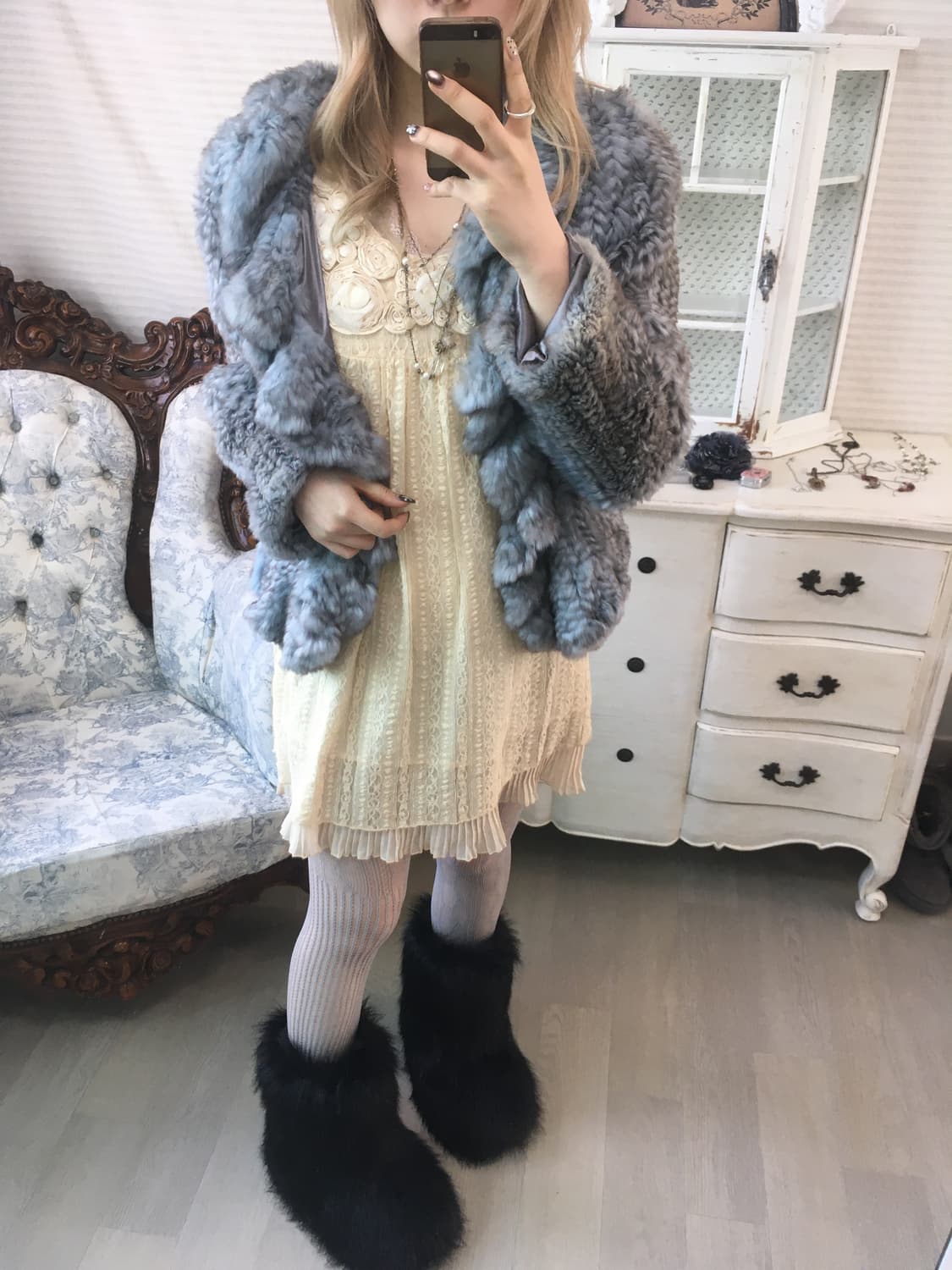 jpn vintage fairy blue-gray rabbit fur 상품이미지5