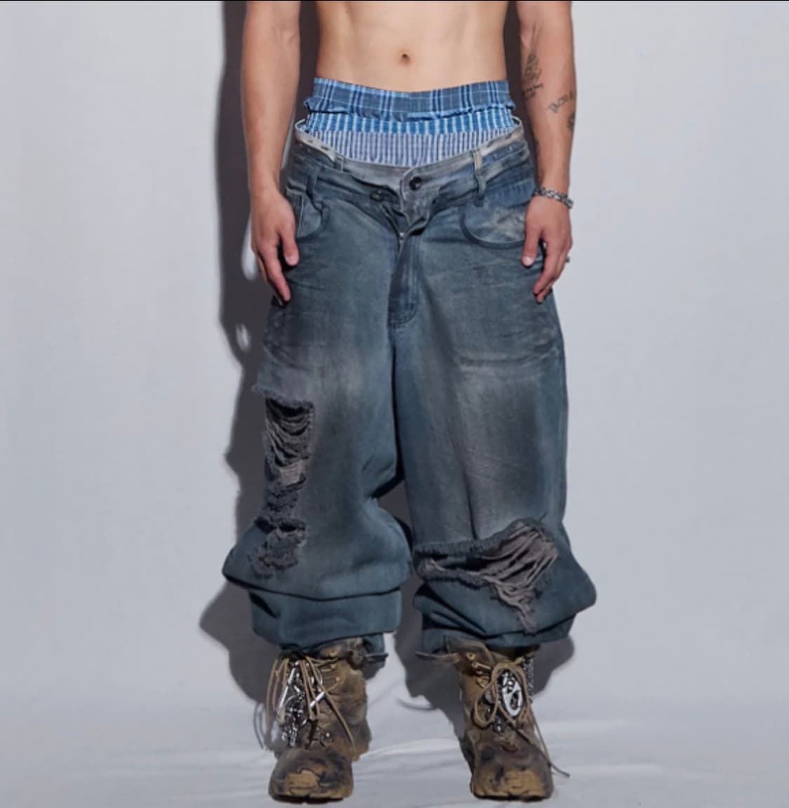 비엘알 디스트로이드 오일 워시드 데님 팬츠 M 상품이미지1