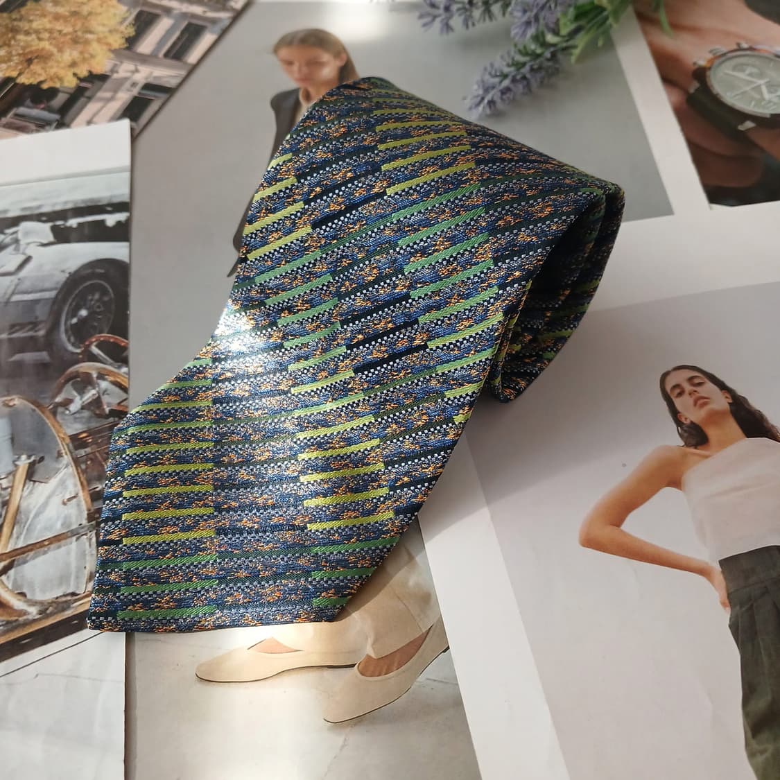 미쏘니 실크 다크그린 패턴 넥타이 9.1cm A+등급 A19073
 상품이미지2