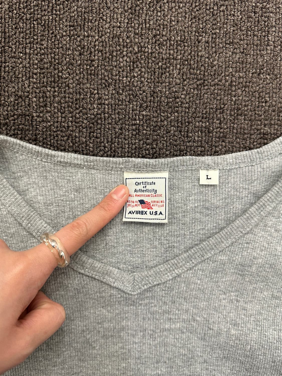 L)AVIREX vintage v넥 그레이 골지 롱슬리브 상품이미지4