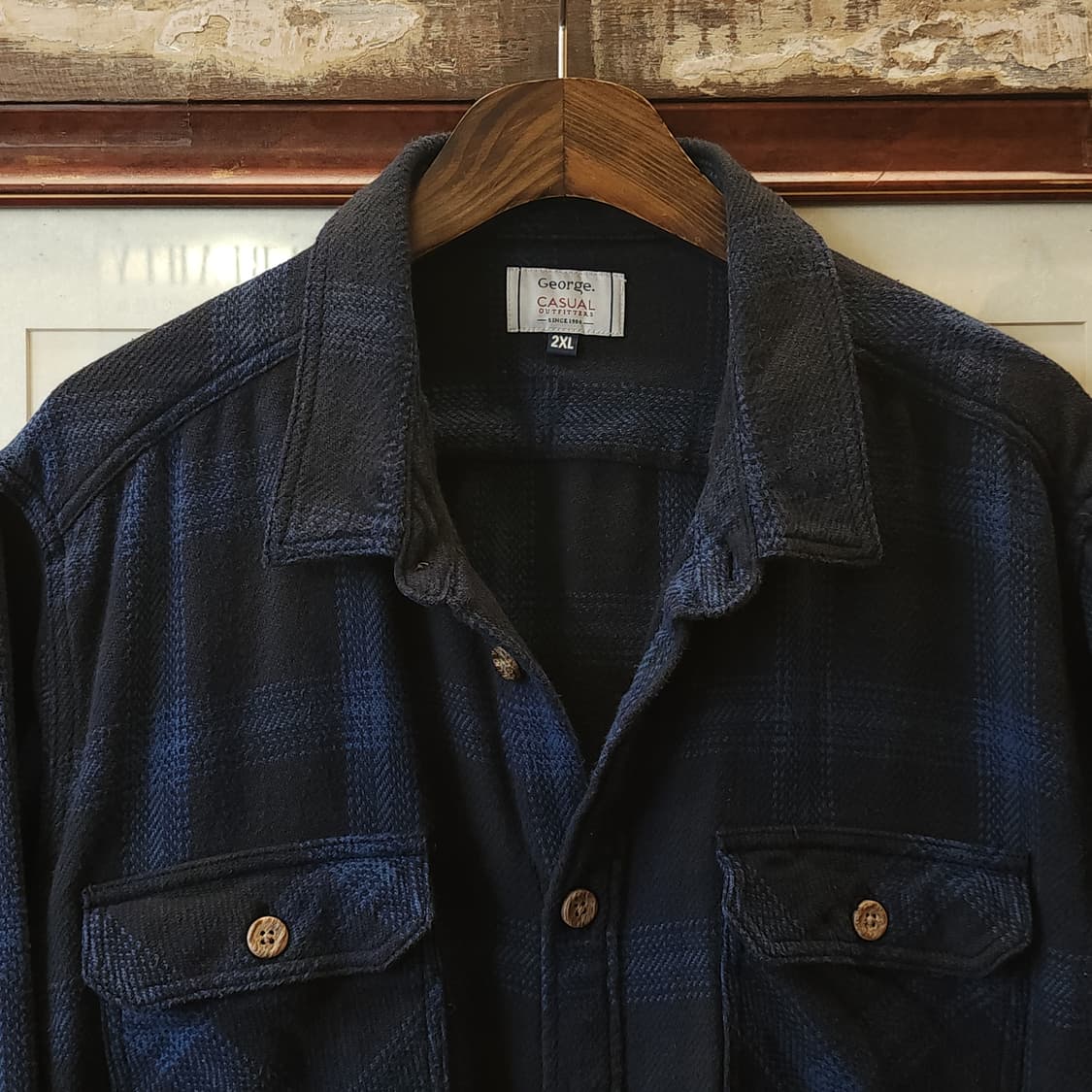 90s 아메리칸 빈티지 체크셔츠 헤비 플란넬 워크셔츠 다크 블루 2xl 상품이미지4