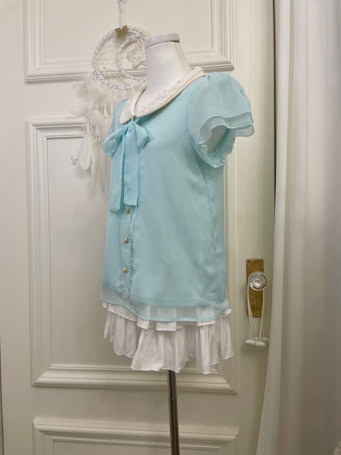 mint white collar flower point lovely bl 상품이미지2