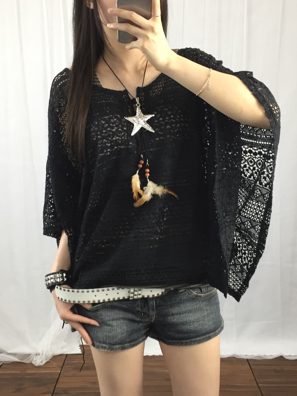 'Dig Deep' Black Crochet Poncho Top 상품이미지2