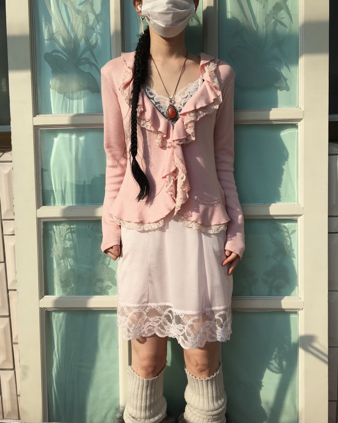 Lace trimming ruffle knit cardigan 상품이미지1