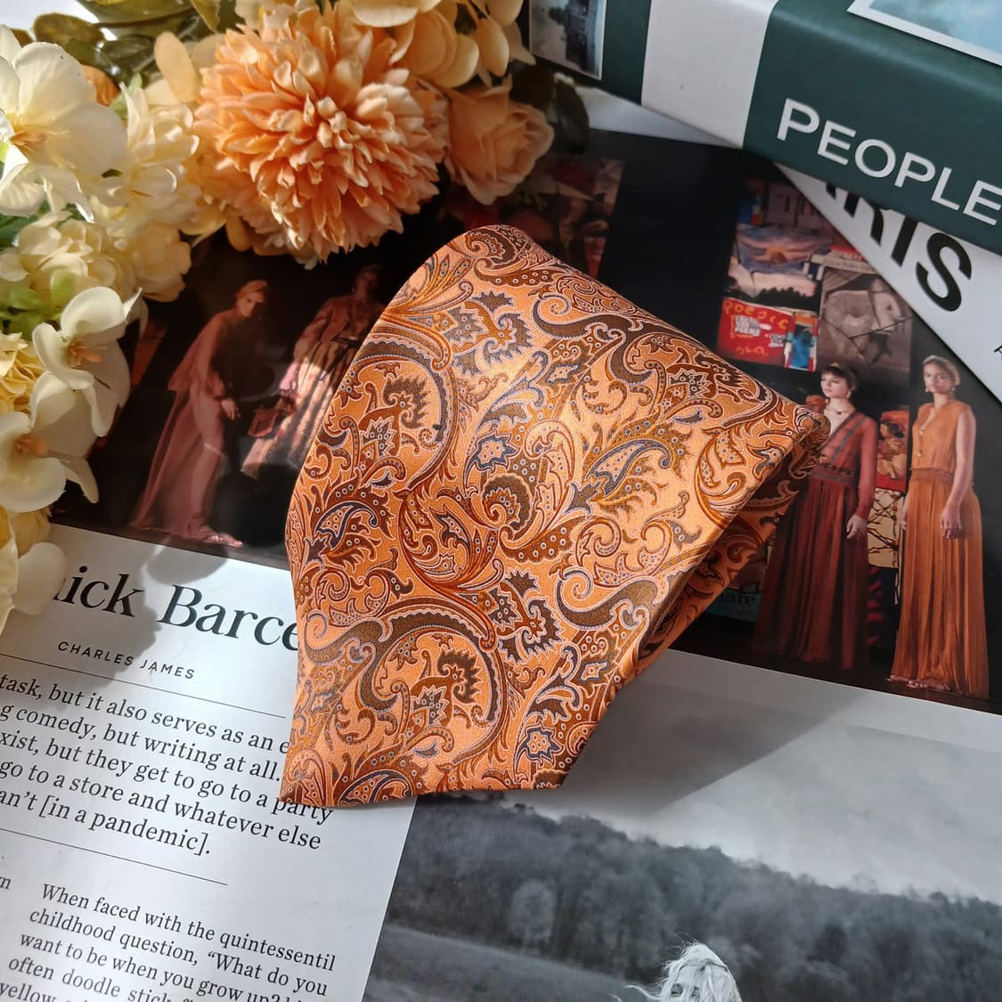 스테파노 리치 오렌지 페이즐리 넥타이 8.5cm S~A+등급 E827 상품이미지3