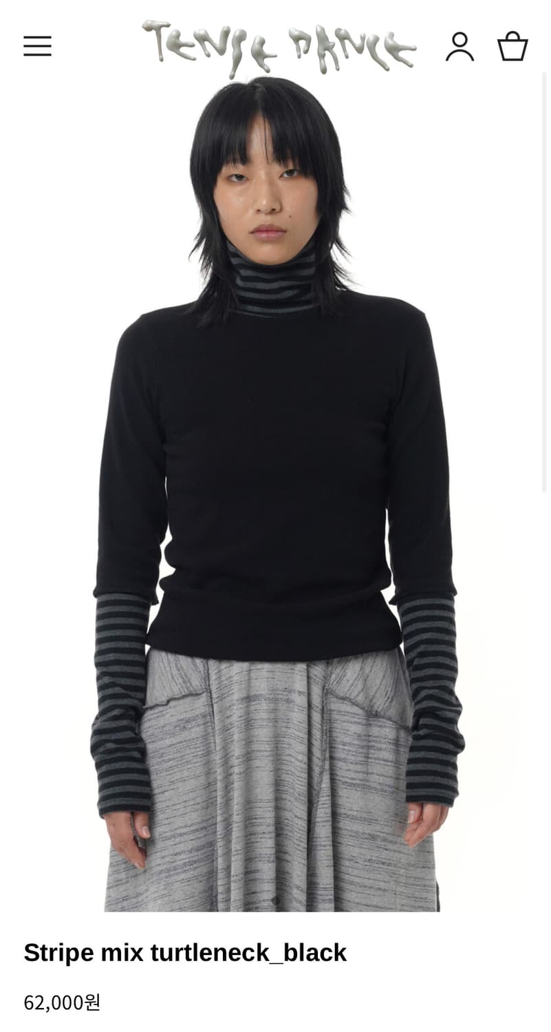 텐스댄스 Stripe mix turtleneck_black 상품이미지1