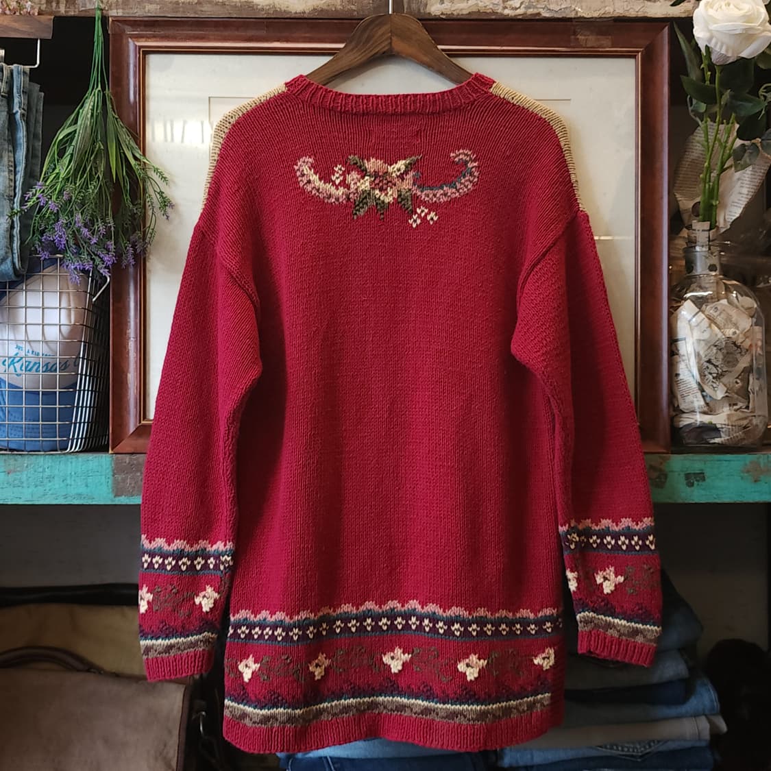 90s 빈티지 핸드메이드 니트 원피스 컨트리 강아지 프린팅 코튼 니트 M 상품이미지2