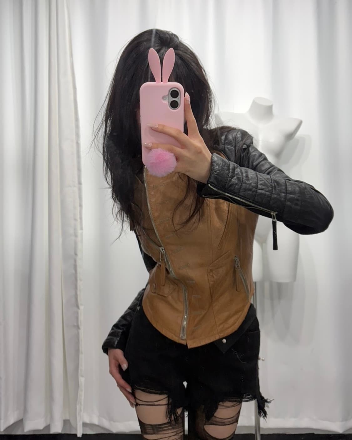 🎸블랙 & 브라운 레더 자켓 상품이미지2