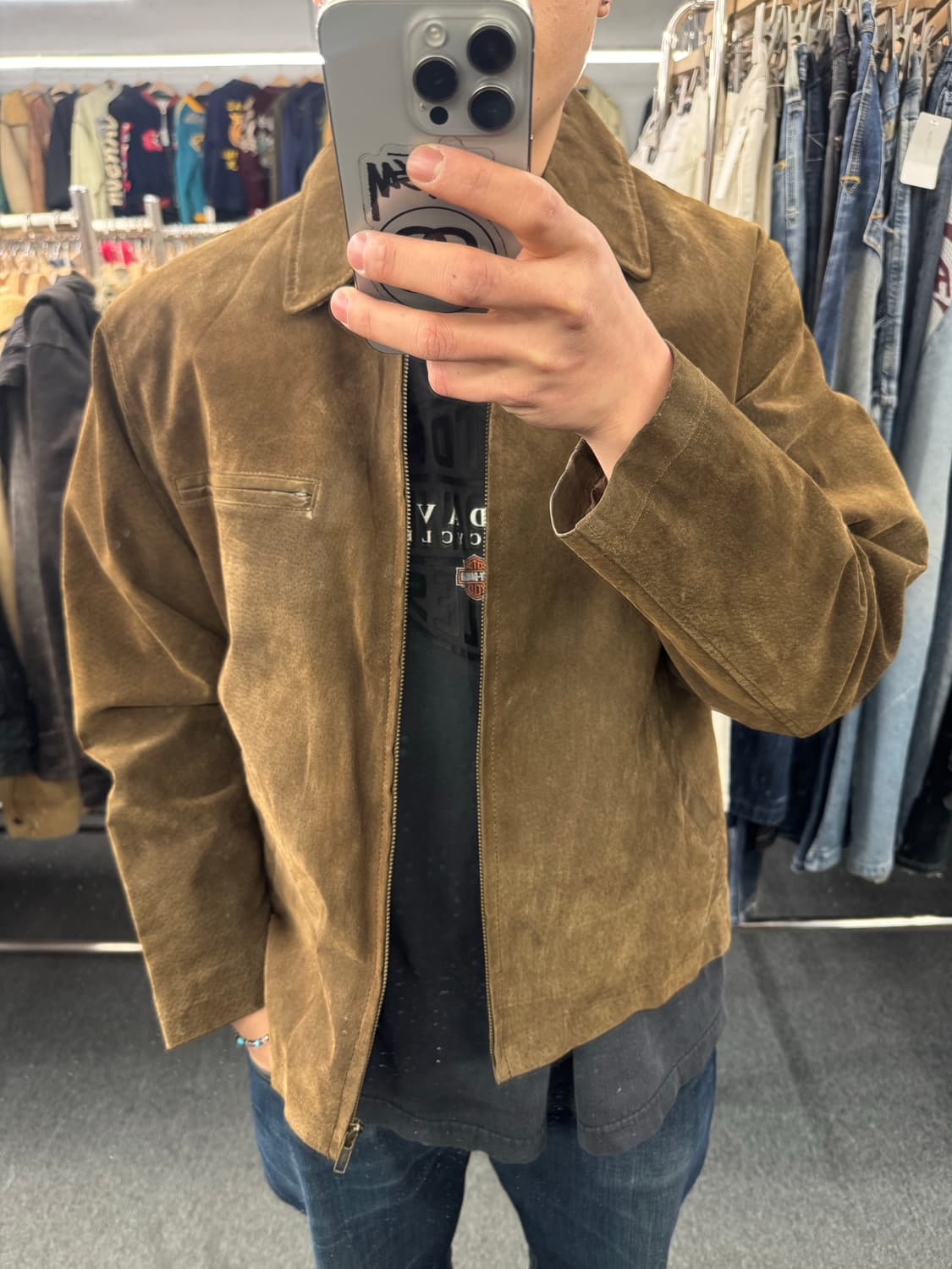 M)Wagle 빈티지 브라운 돈피 레더 자켓 상품이미지1