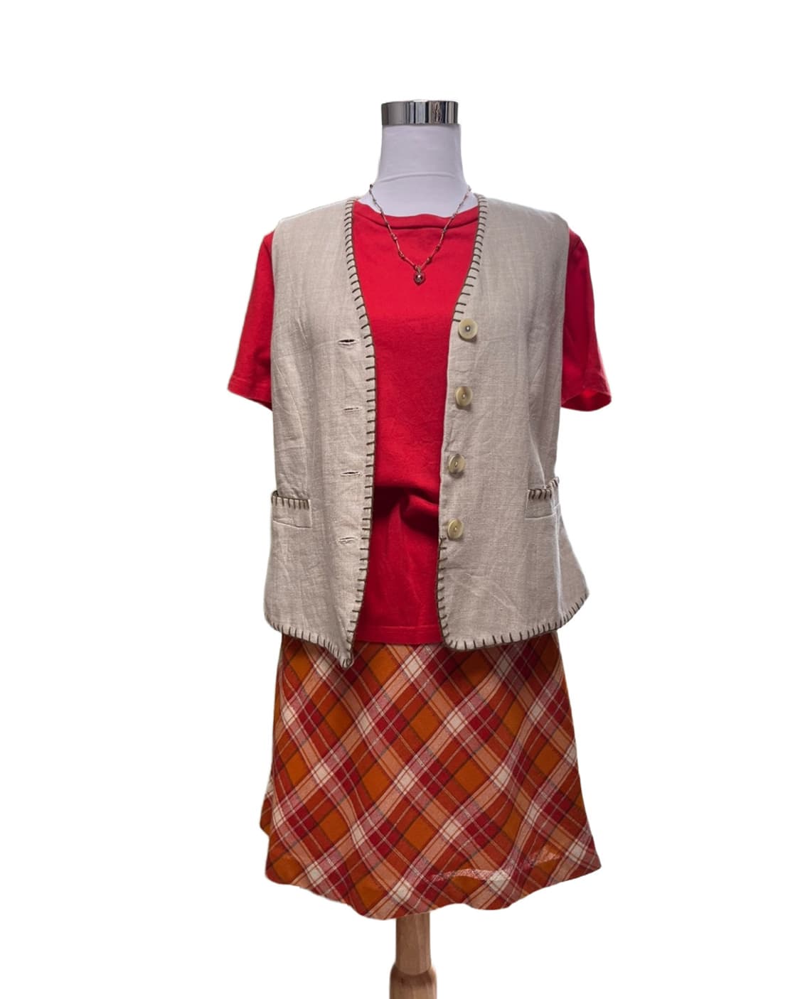 Orange check skirt 상품이미지6