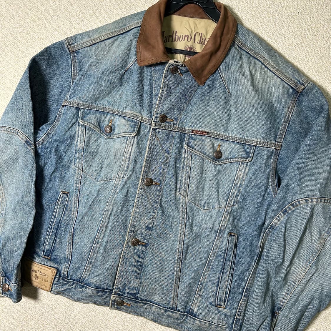 (XL) 90s 말보로 클래식 레더넥 데님 자켓 상품이미지2