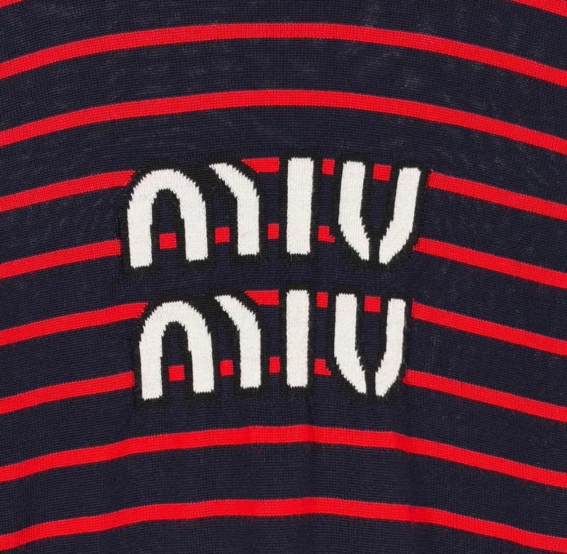 [38] 미우미우 여성 울 자수 로고 크루넥 니트 탑 스웨터 네이비 상품이미지4