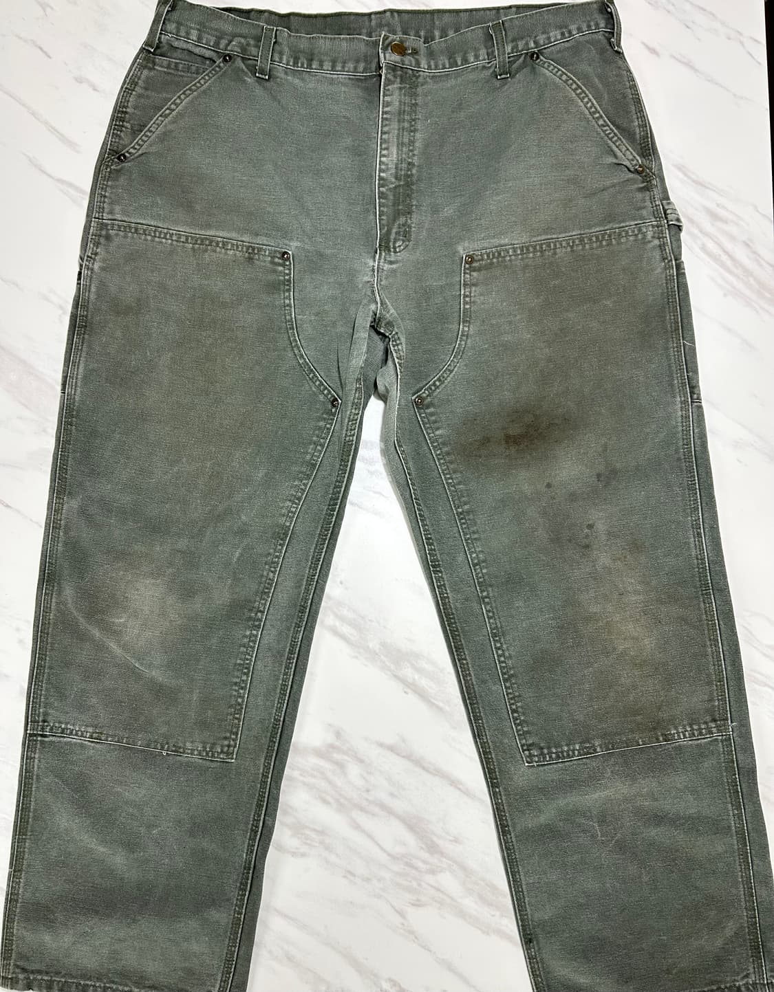 🌿 90s 칼하트 더블니 캔버스 모스그린 38x32size 상품이미지1