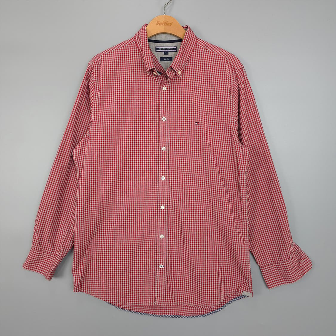 타미힐피거 슬림핏 깅엄 체크 셔츠 레드 L 상품이미지1