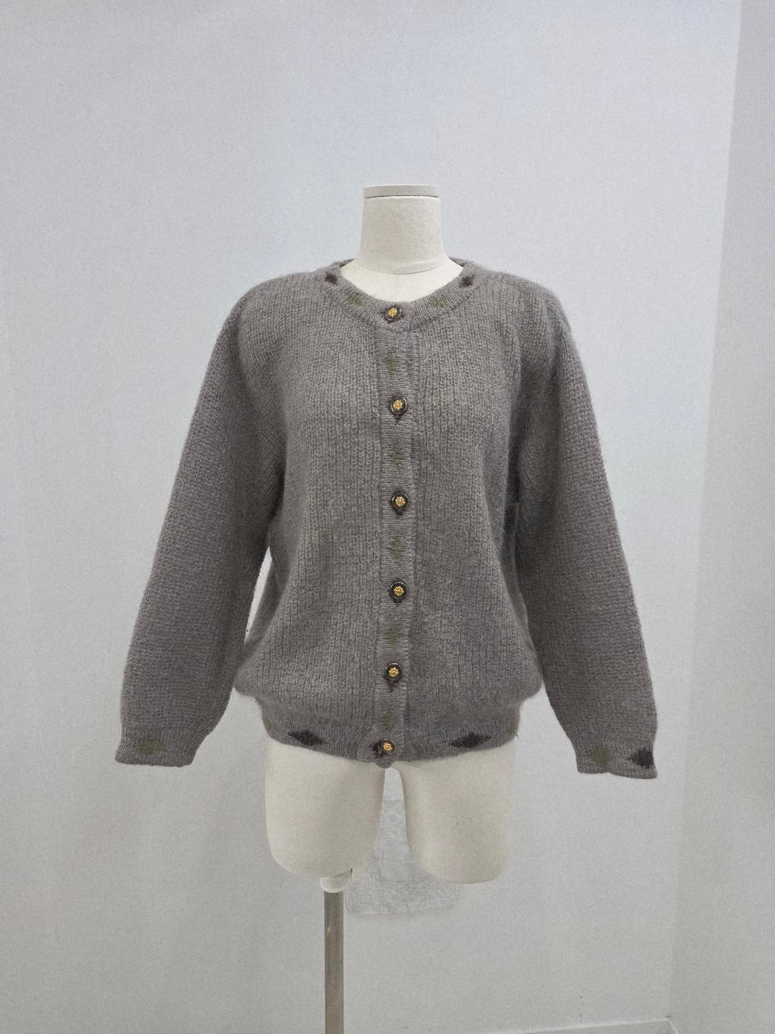 모헤어 카키그레이 헤어리 니트 가디건  상품이미지1