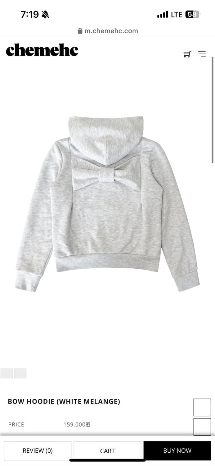 체메씨 BOW HOODIE (WHITE MELANGE) 상품이미지1
