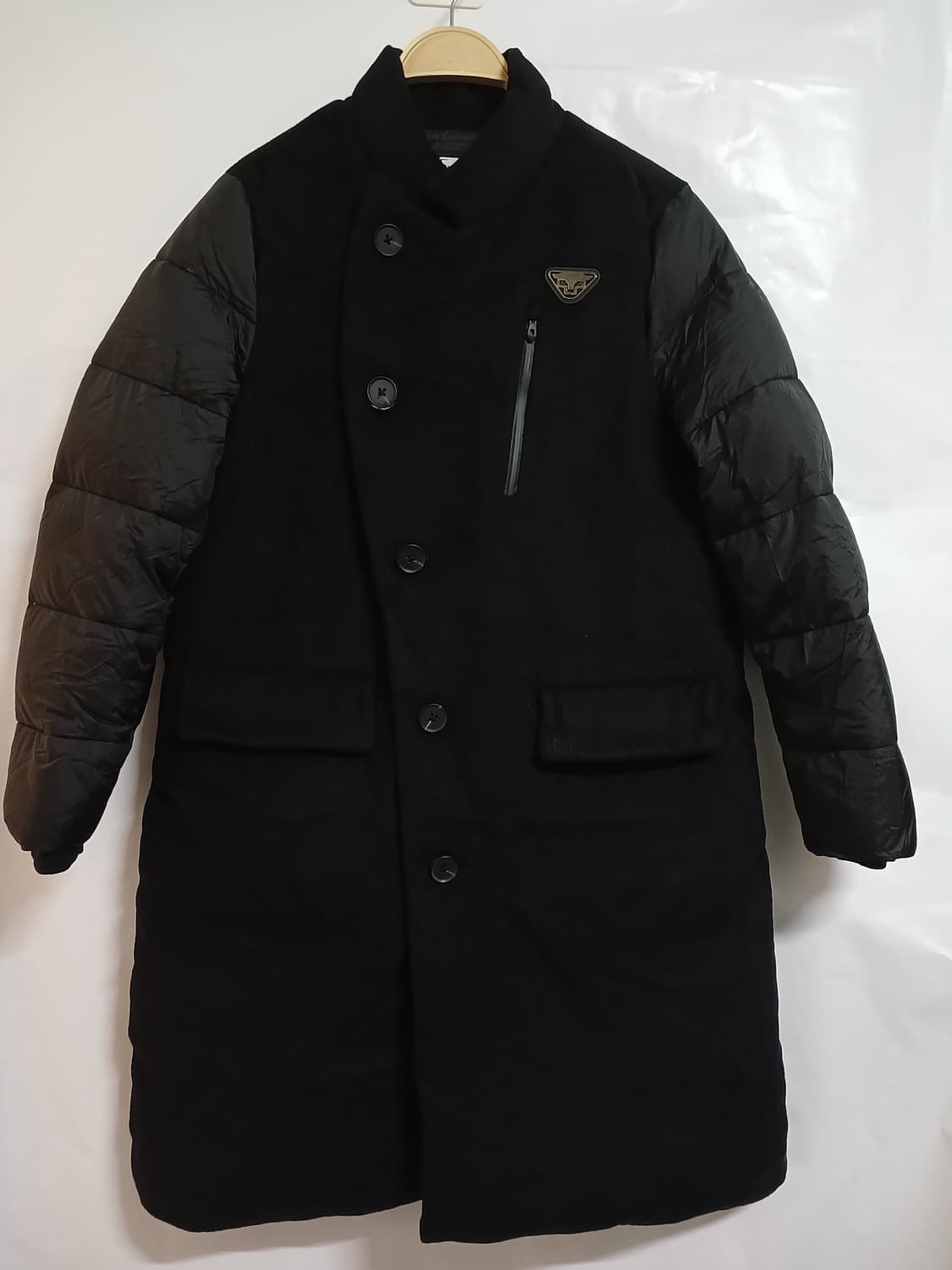 (M,90)다이나핏 모직배색 덕다운 패딩 코트 블랙 상품이미지1