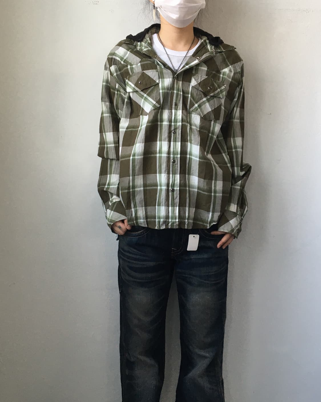 Hood layered check pattern shirt 상품이미지5