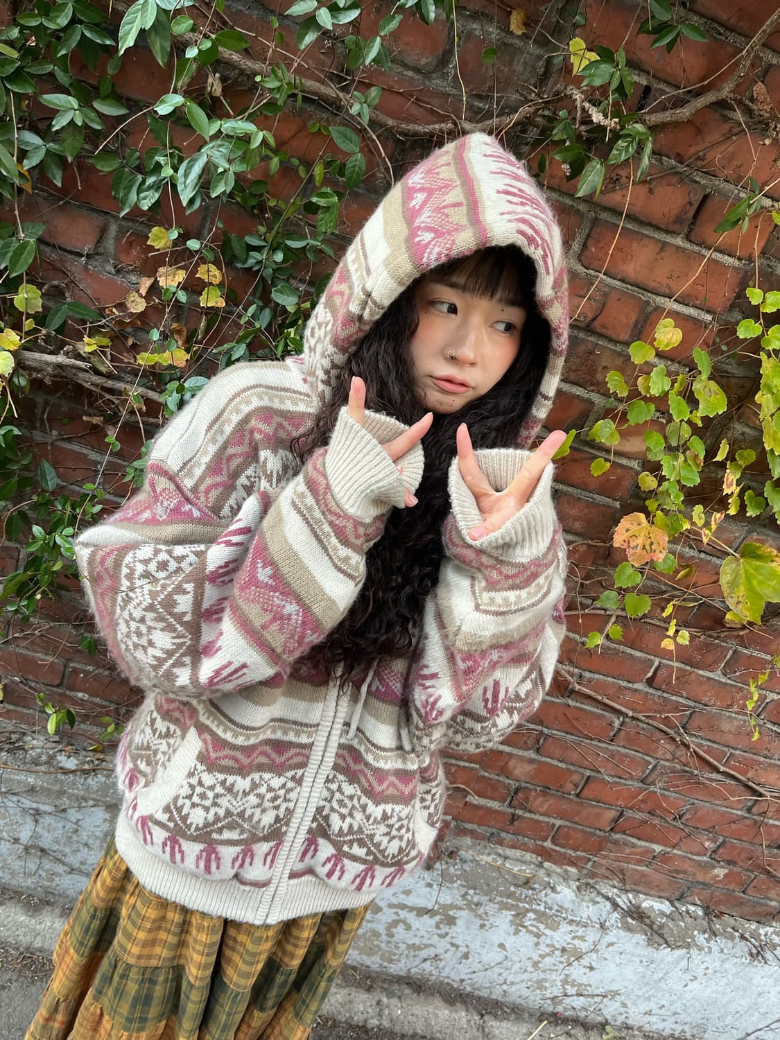 딸기 바닐라 양털 니트 후드 아우터 상품이미지1