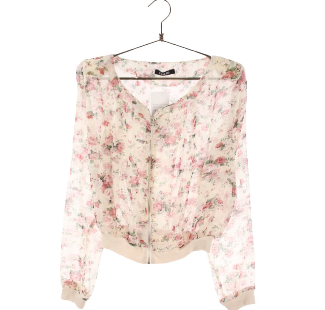 플라워 시스루 크롭 집업 상품이미지1