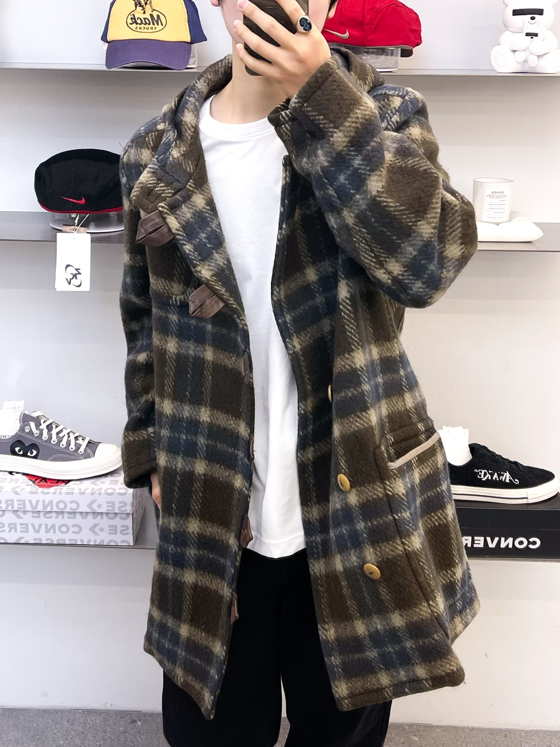 드리스 반 노튼 체크 울 더플 후드 코트 상품이미지3