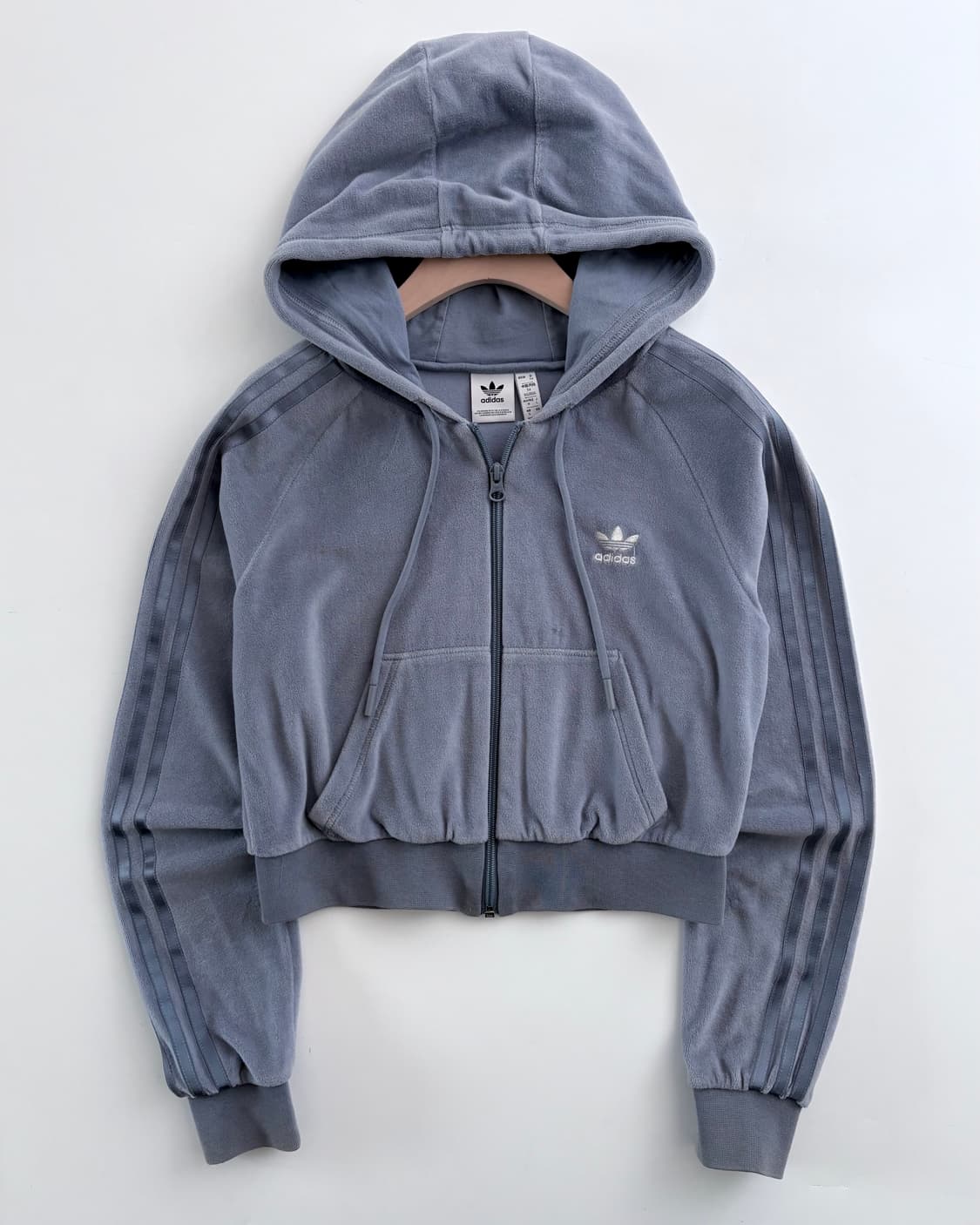 Adidas 아디다스 뮤트블루 컬러 테리 크롭 후드집업 상품이미지4