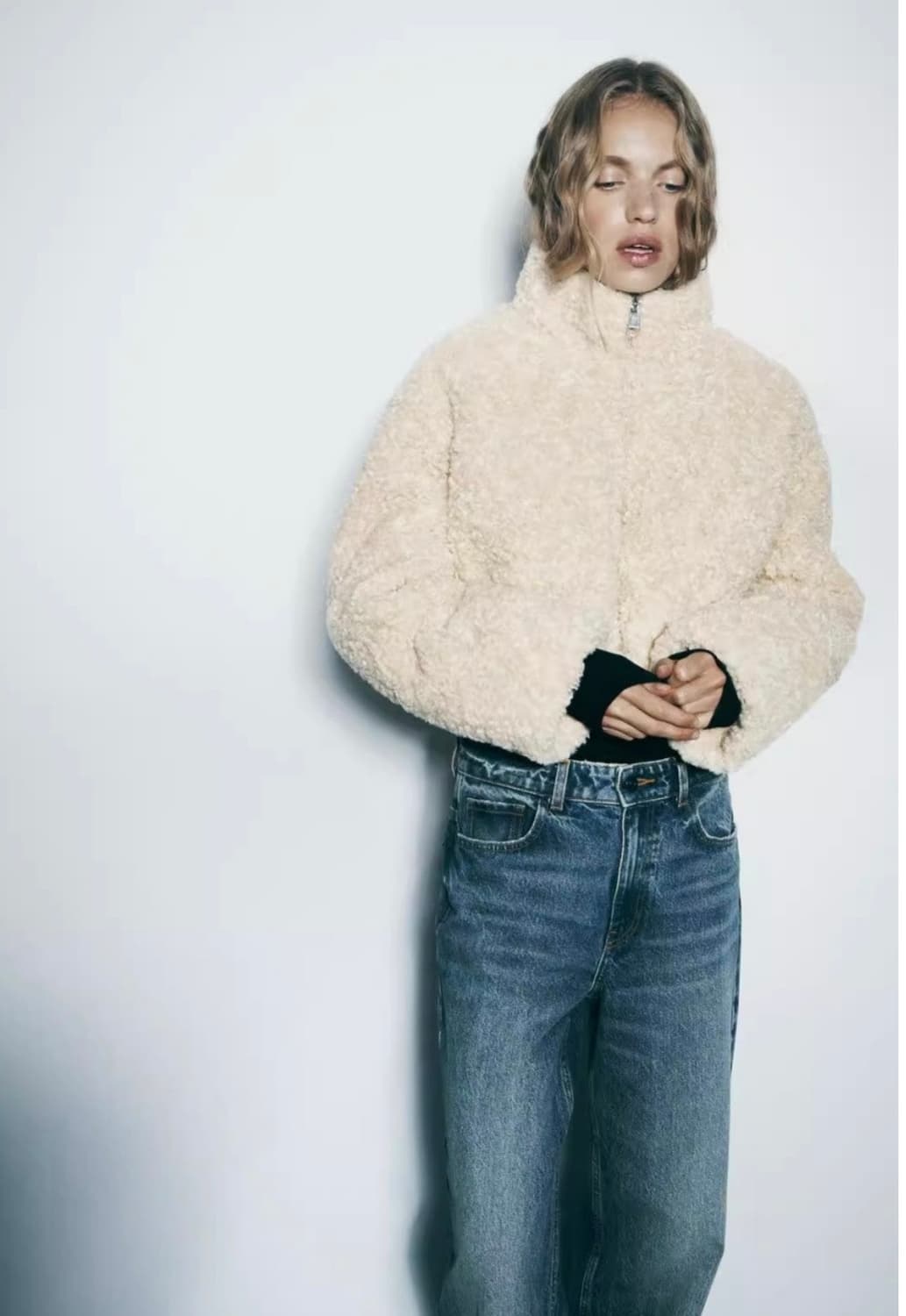 자라 시어링 퍼 패딩 아이보리 XS 상품이미지2