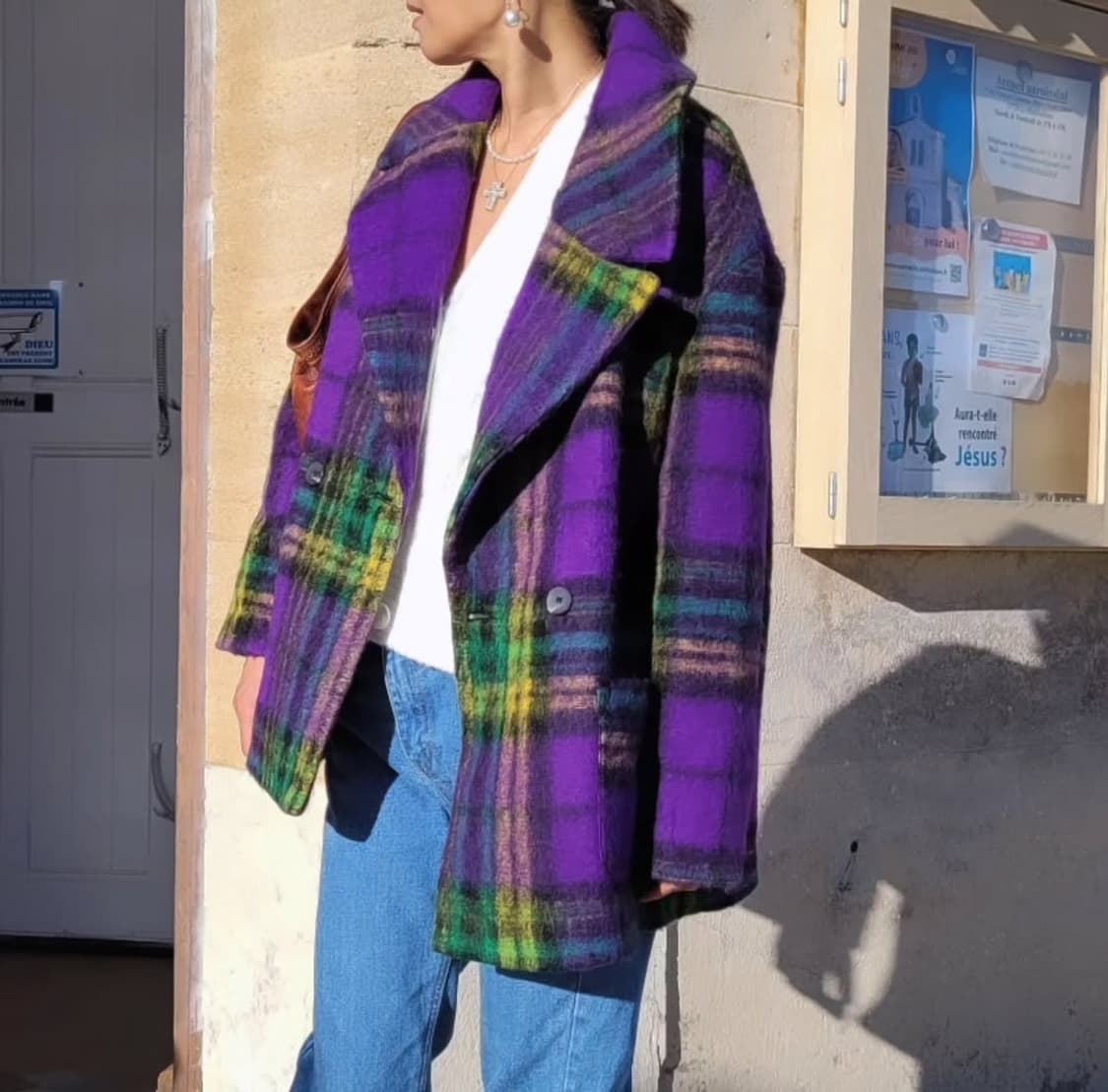 프랑스 브랜드 promod 보라 체크 울코트 상품이미지1